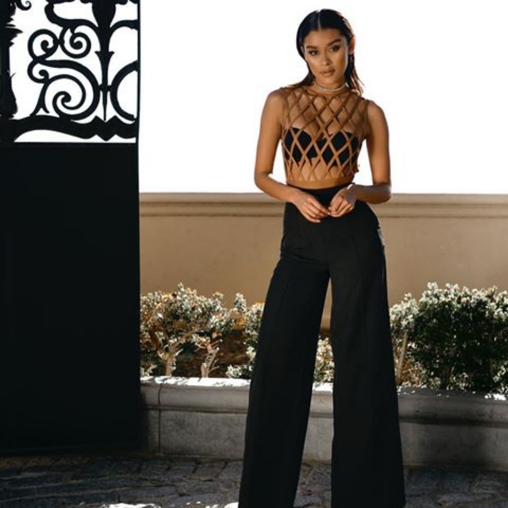 Caged Bandage British Cutout BODYSUIT Tan NEW